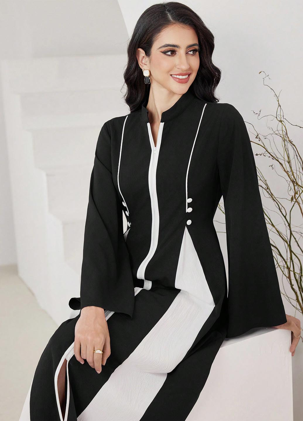 Черное кэжуал платье клеш SHEIN колор блок