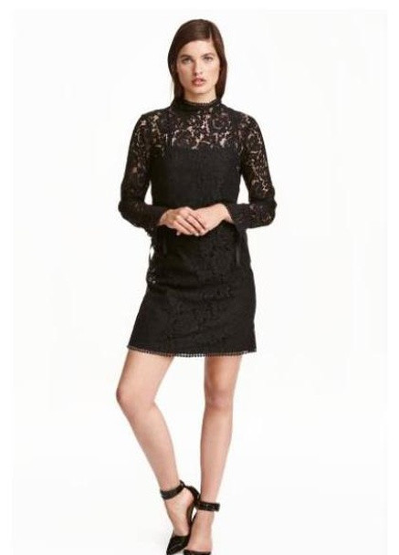 Черное кэжуал платье из кружева H&M однотонное