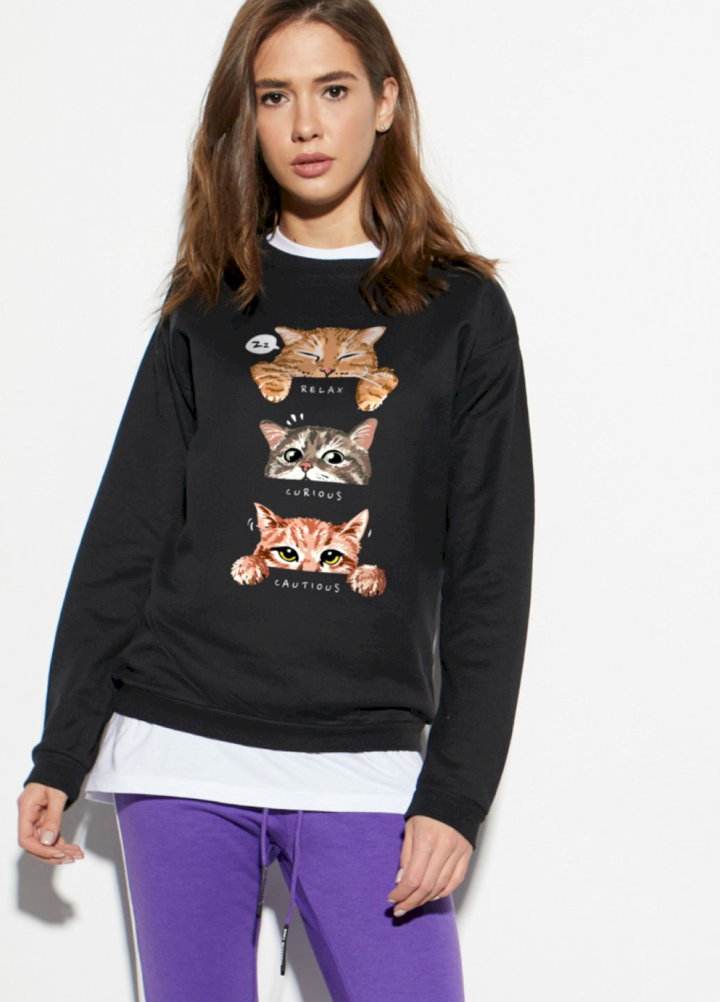 Чорний світшот жіночий /no flis/ YAPPI малюнок (251467777)