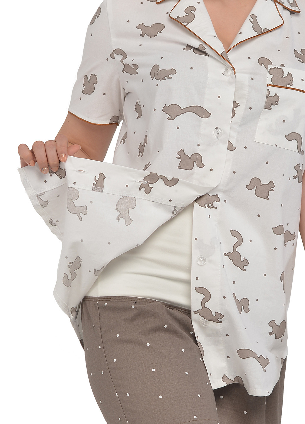 Бежева всесезон піжама для вагітних (сорочка, шорти) сорочка + шорти Мамин Дом