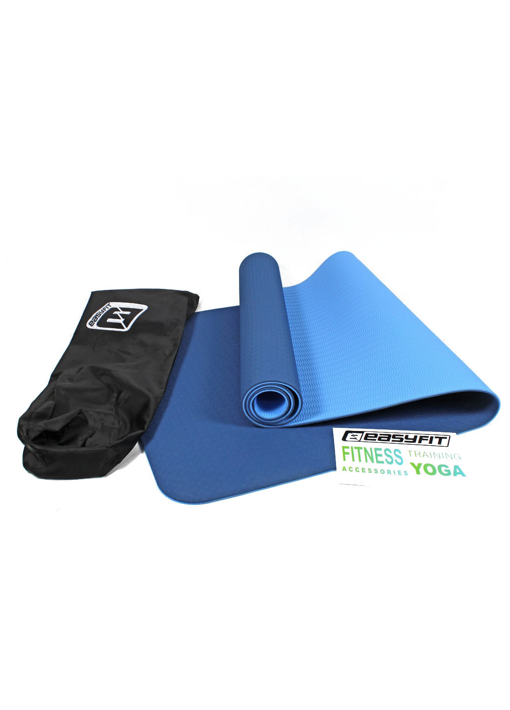 Коврик для йоги TPE+TC ECO-Friendly 6 мм синий с голубым (мат-каремат спортивный, йогамат для фитнеса, пилатеса) EasyFit (237596287)