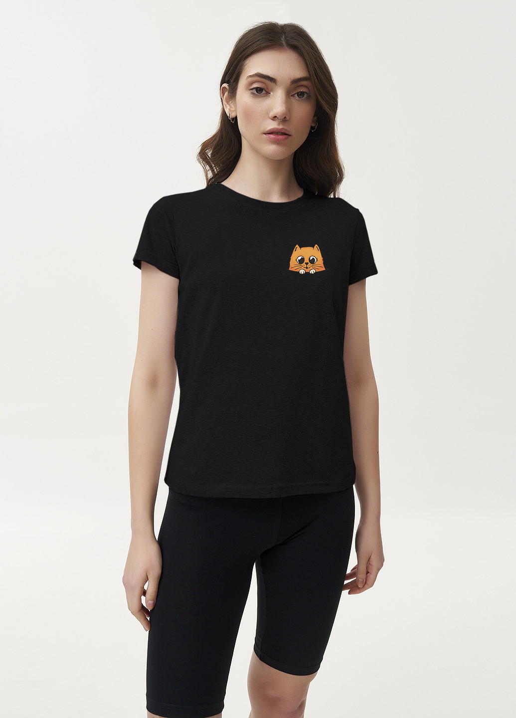 Чорна літня футболка жіноча базова рудий котик KASTA design