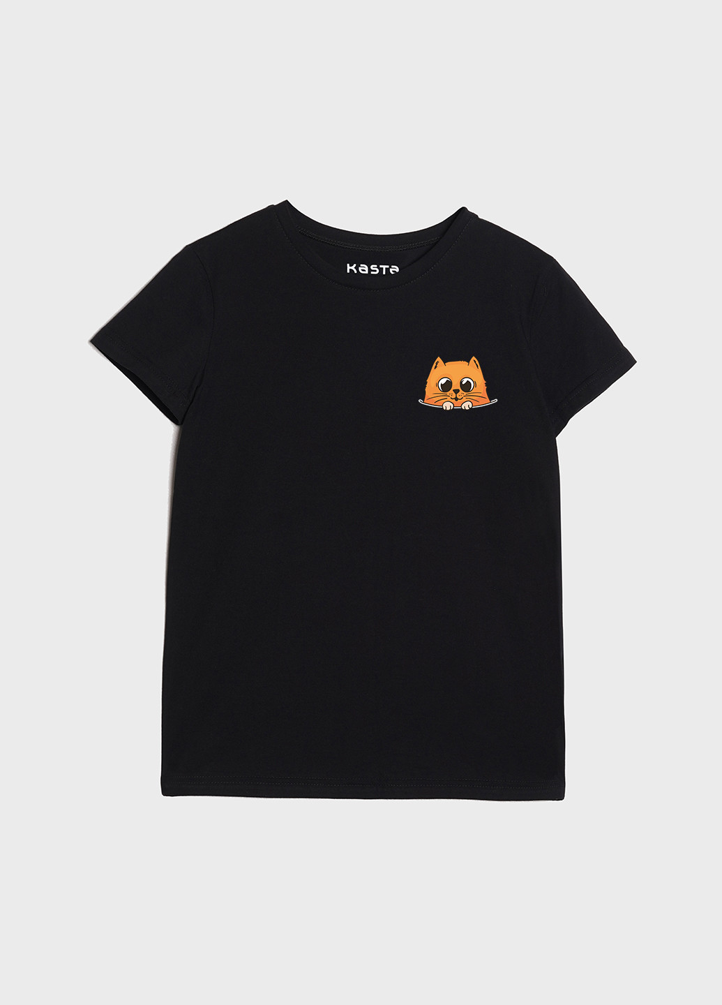 Чорна літня футболка жіноча базова рудий котик KASTA design