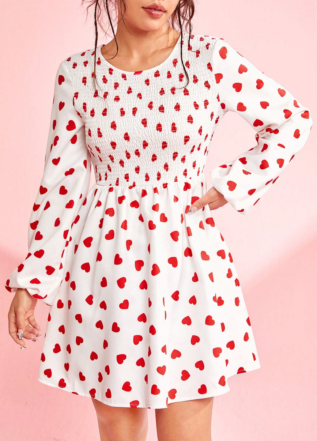 Белое кэжуал платье клеш SHEIN сердечки