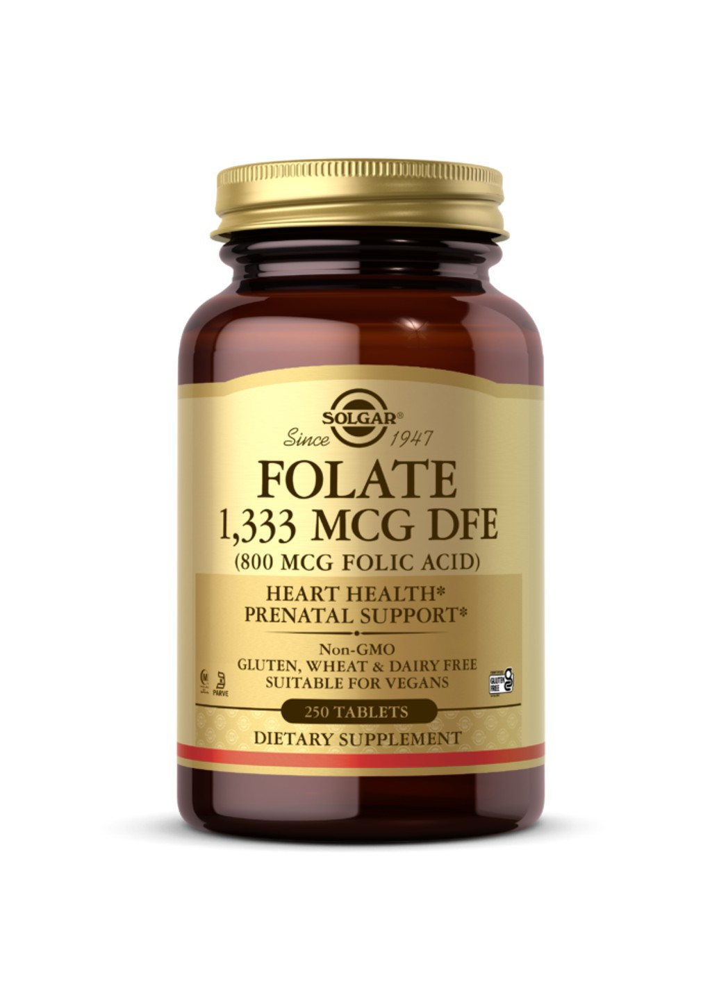 Фолієва кислота Folate 1 333 mcg DFE (Folic Acid 800 mcg) (250 капсул) солгар Solgar (255410550)