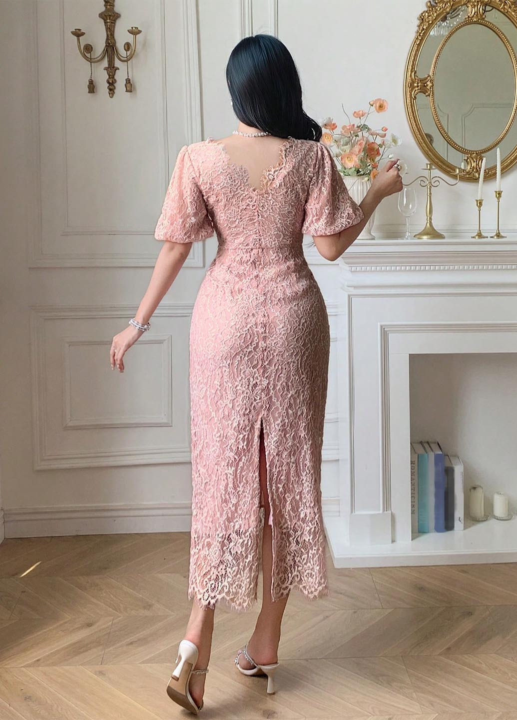 Светло-розовое вечернее платье силуэтная SHEIN с цветочным принтом