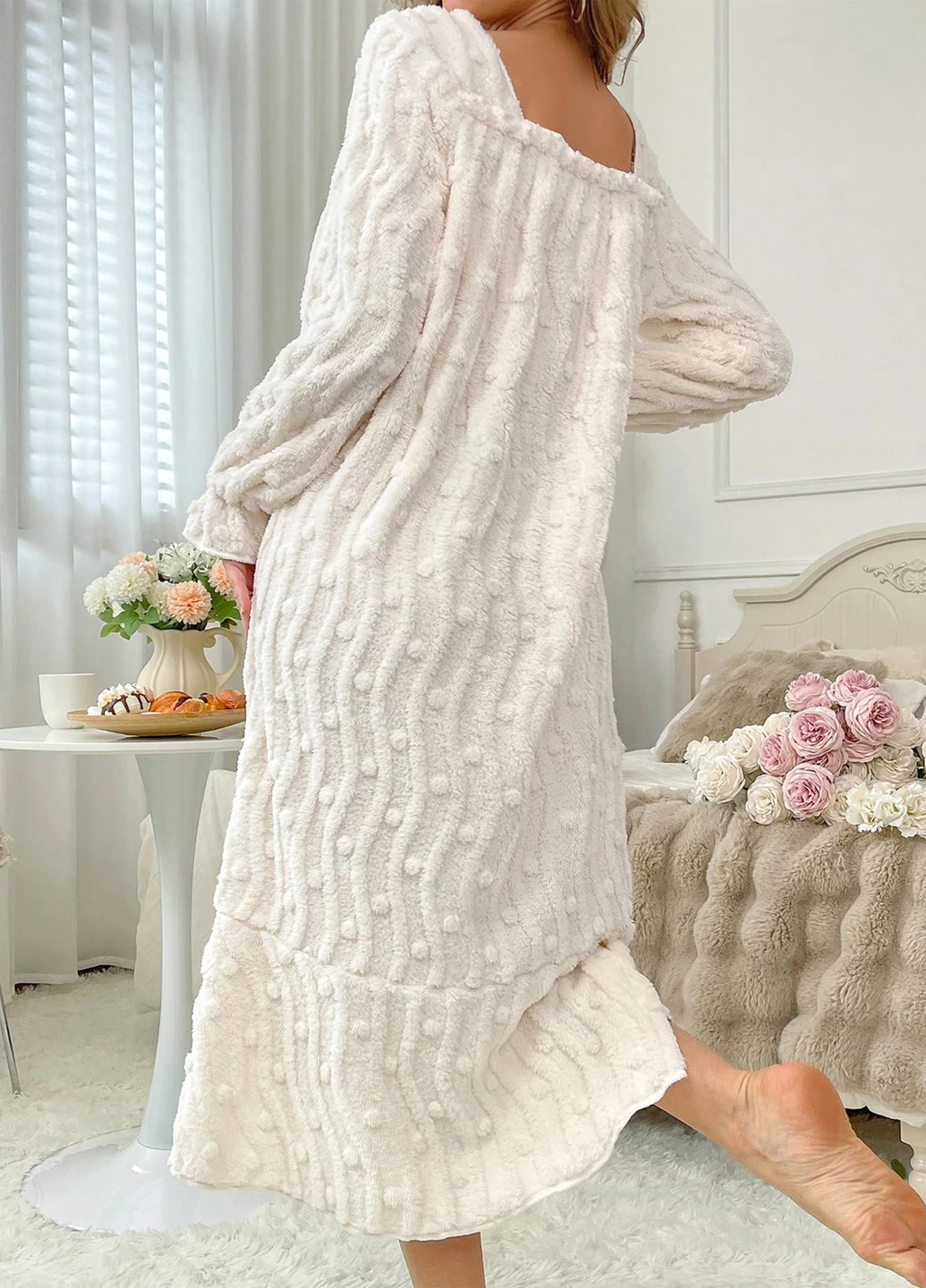 Белое домашнее платье SHEIN однотонное