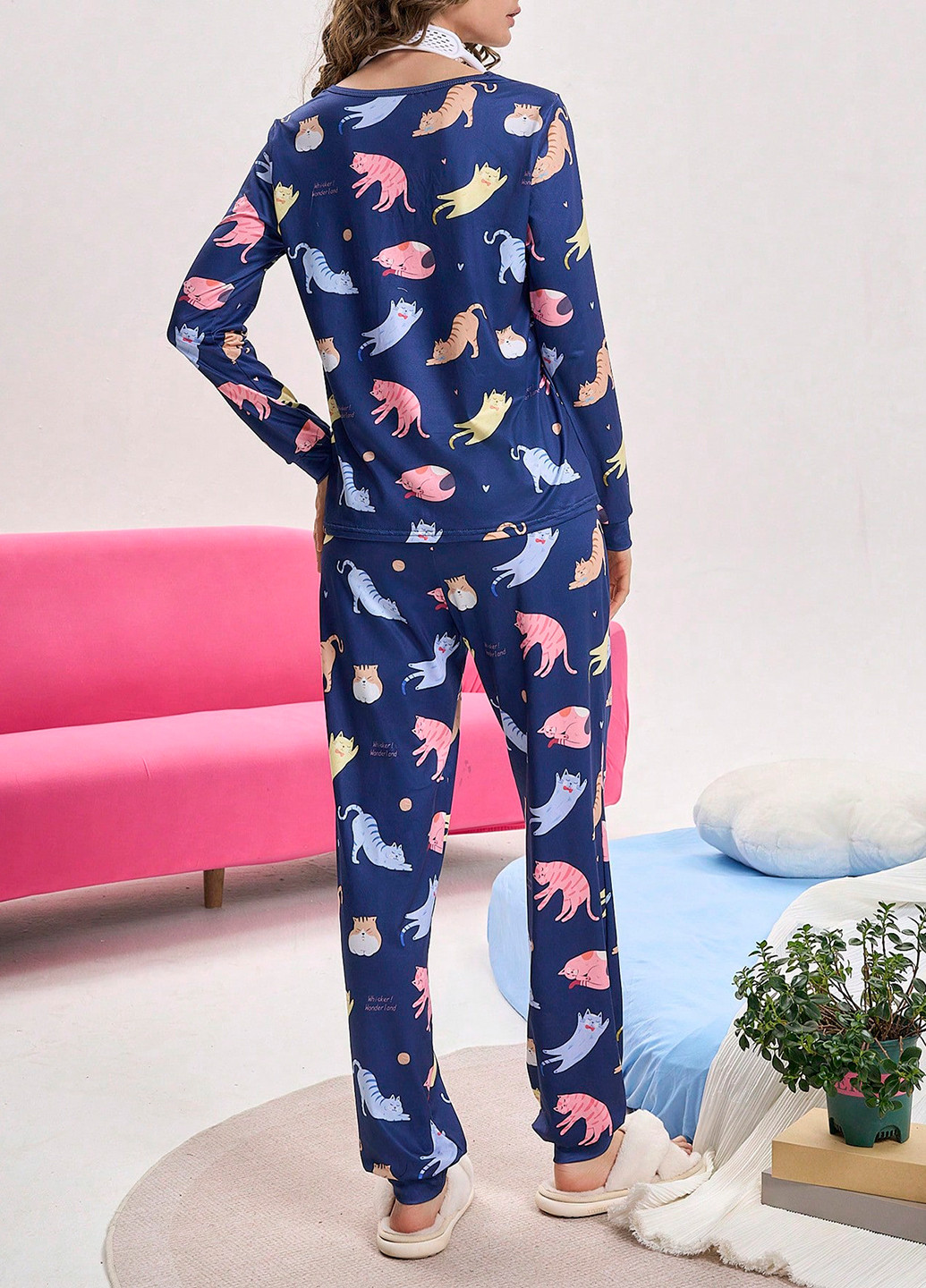 Темно-синяя всесезон пижама (лонгслив, брюки) лонгслив + брюки SHEIN