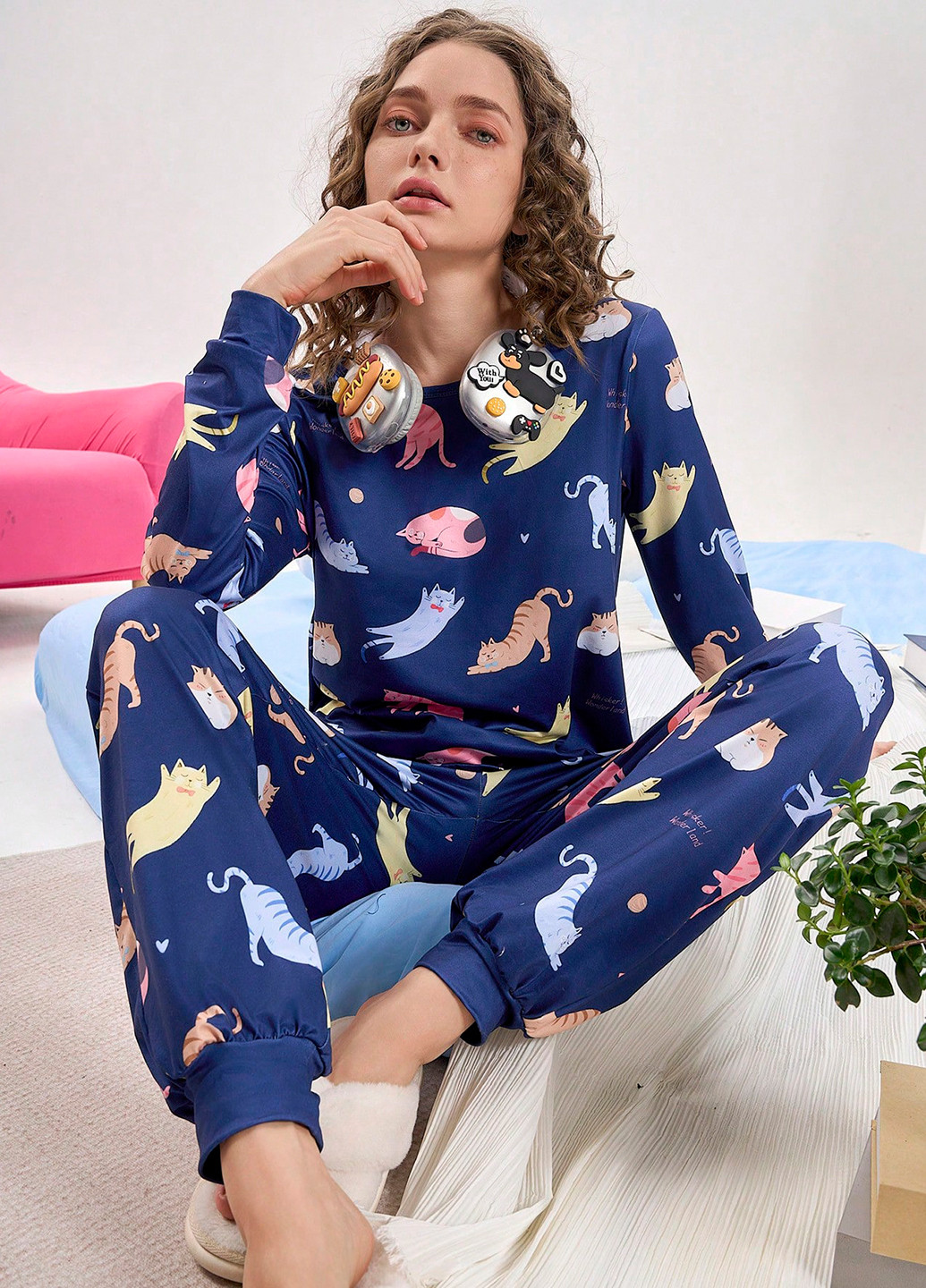 Темно-синяя всесезон пижама (лонгслив, брюки) лонгслив + брюки SHEIN