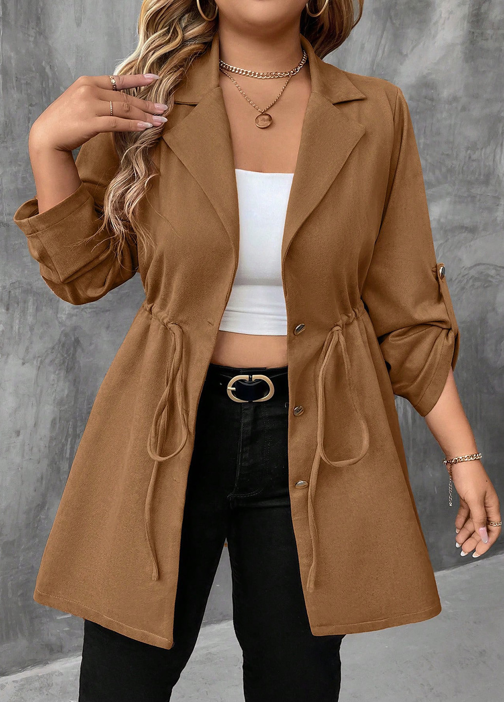 Коричневая демисезонная куртка куртка-пиджак SHEIN