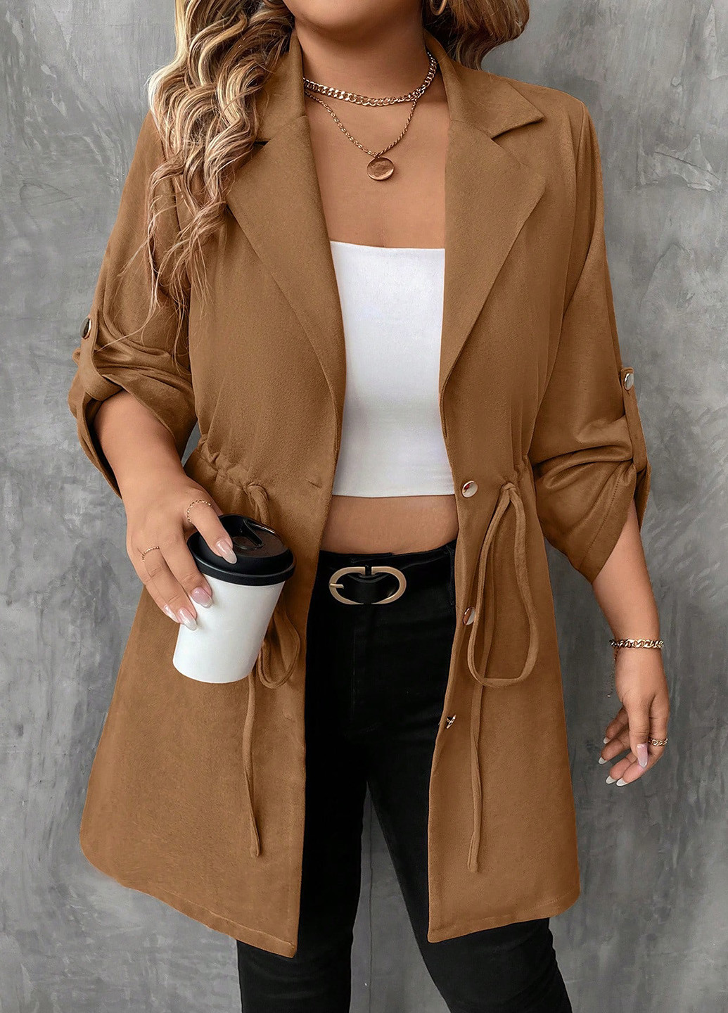 Коричневая демисезонная куртка куртка-пиджак SHEIN