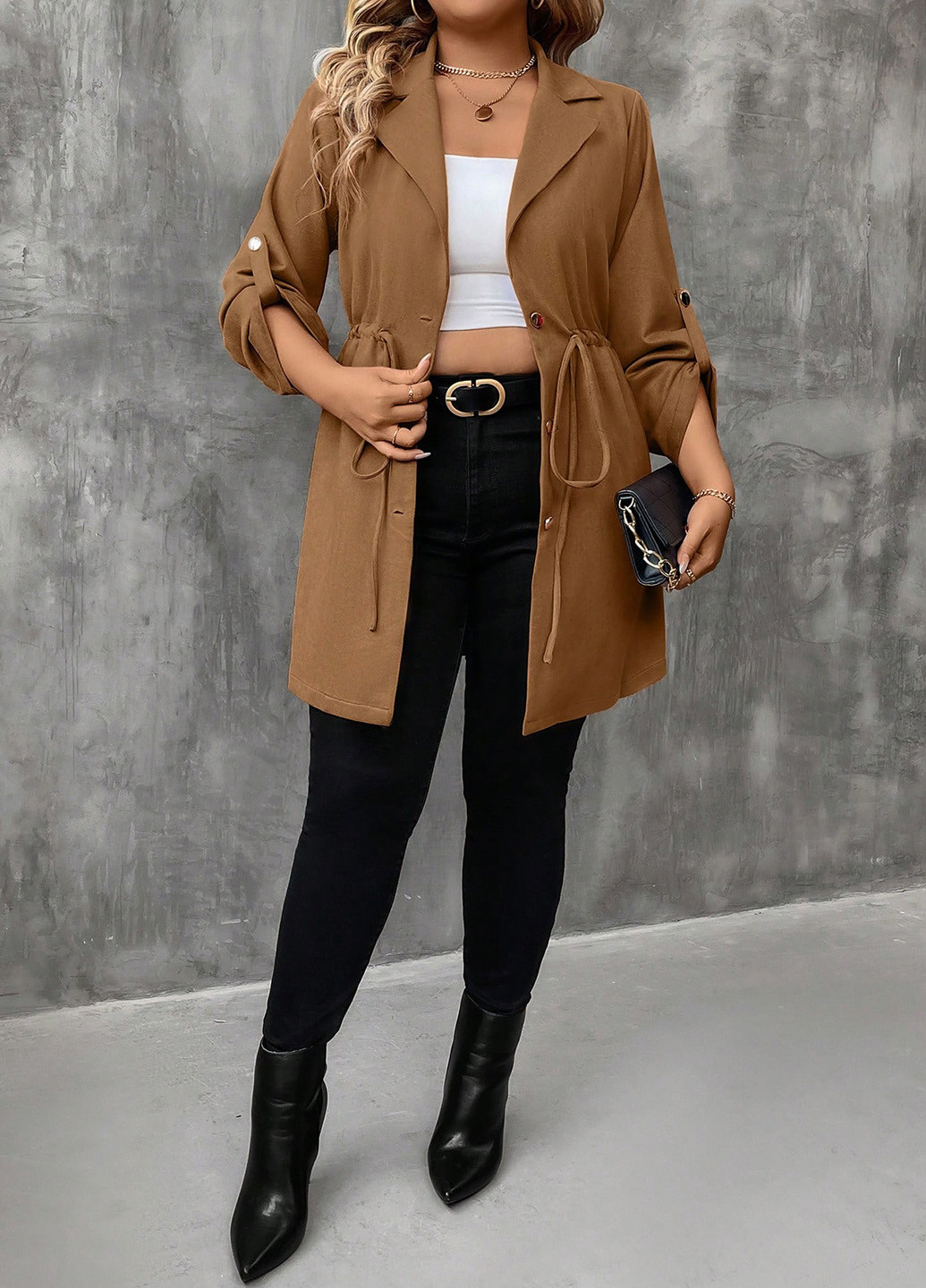 Коричневая демисезонная куртка куртка-пиджак SHEIN