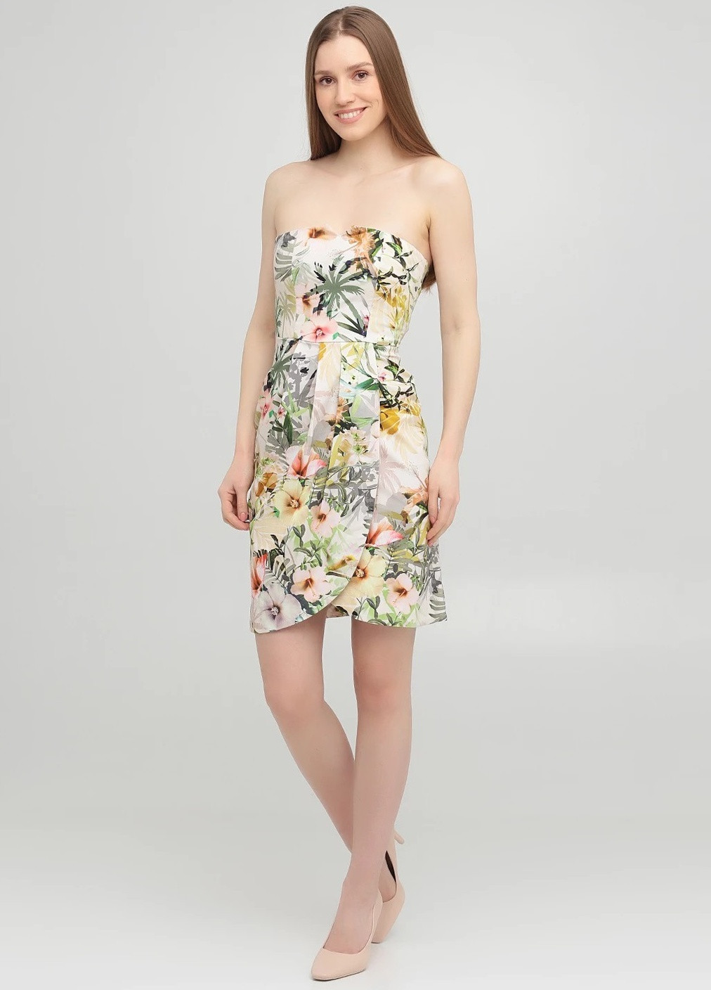 Комбінована коктейльна сукня з квітковим принтом No Brand