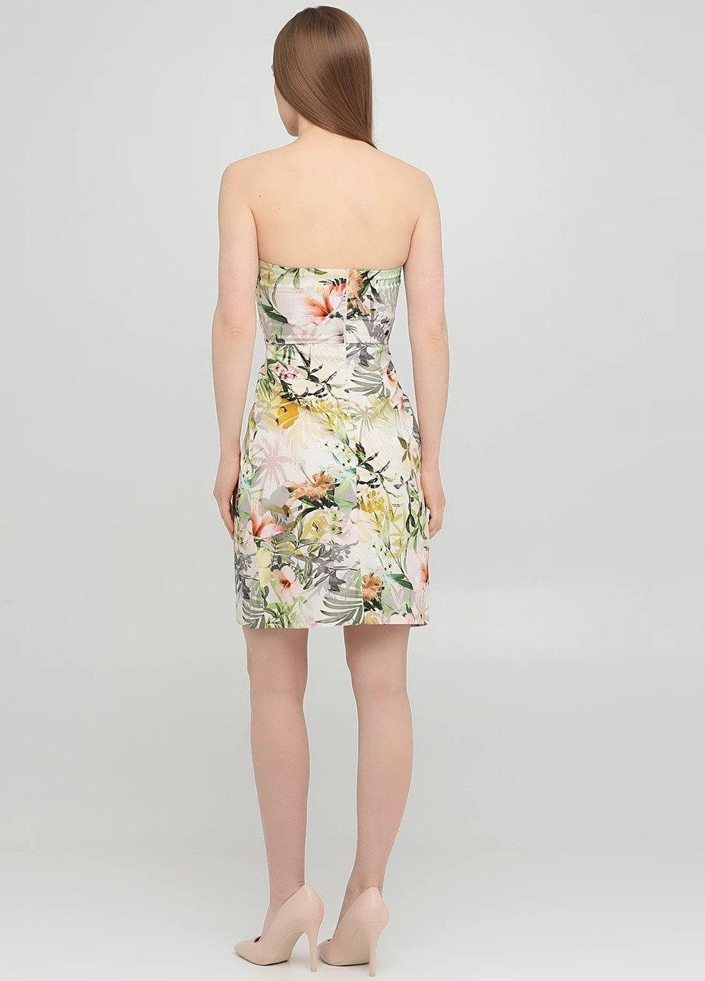 Комбинированное коктейльное платье с цветочным принтом No Brand