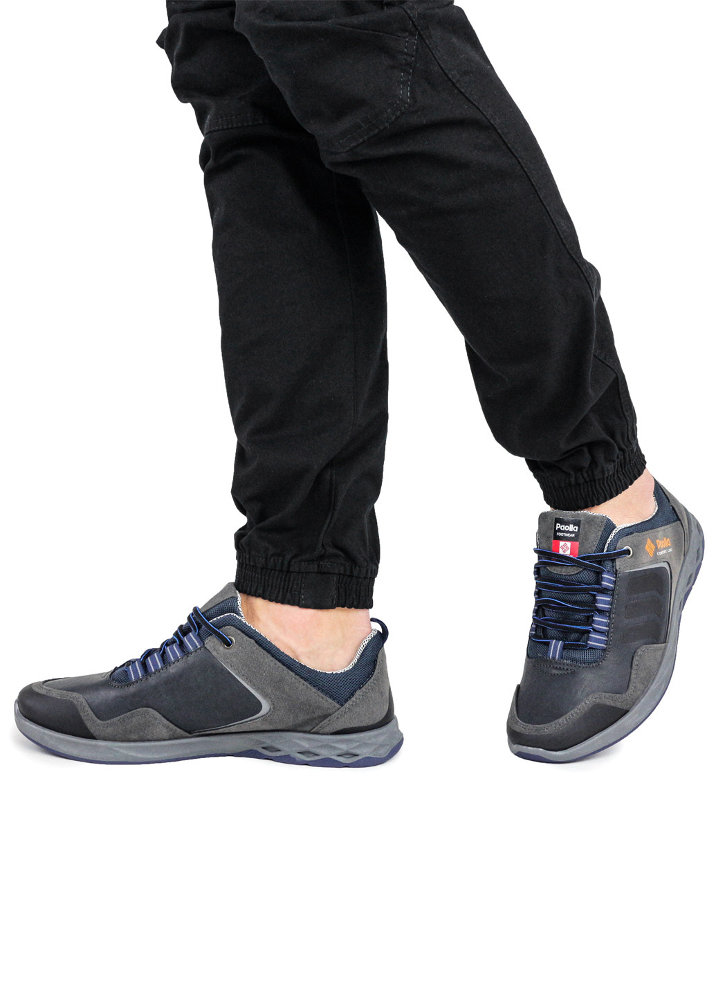 Сіро-синій Осінні кросівки чоловічі демісезонні сіро-сині зі шкірозамінника 1358006452 Paolla