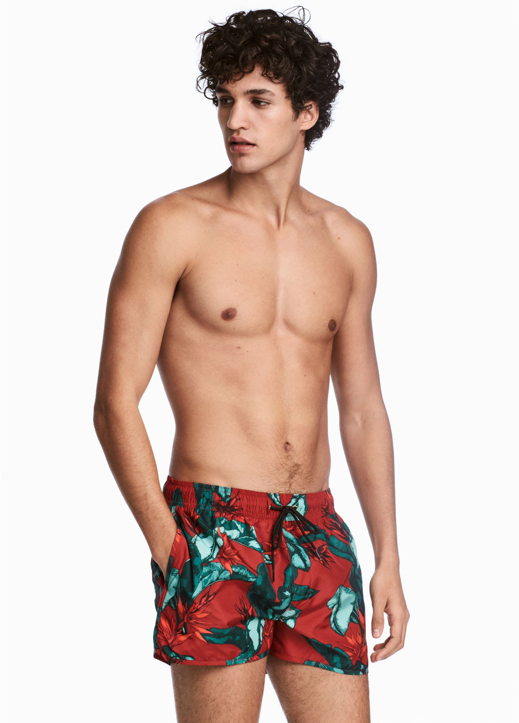 Шорты H&M на подкладе цветочные бордовые пляжные полиэстер