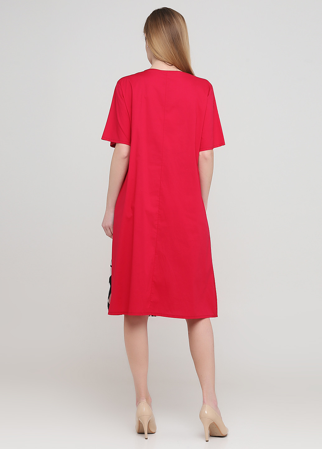 Малиновое кэжуал платье оверсайз 159 С с абстрактным узором