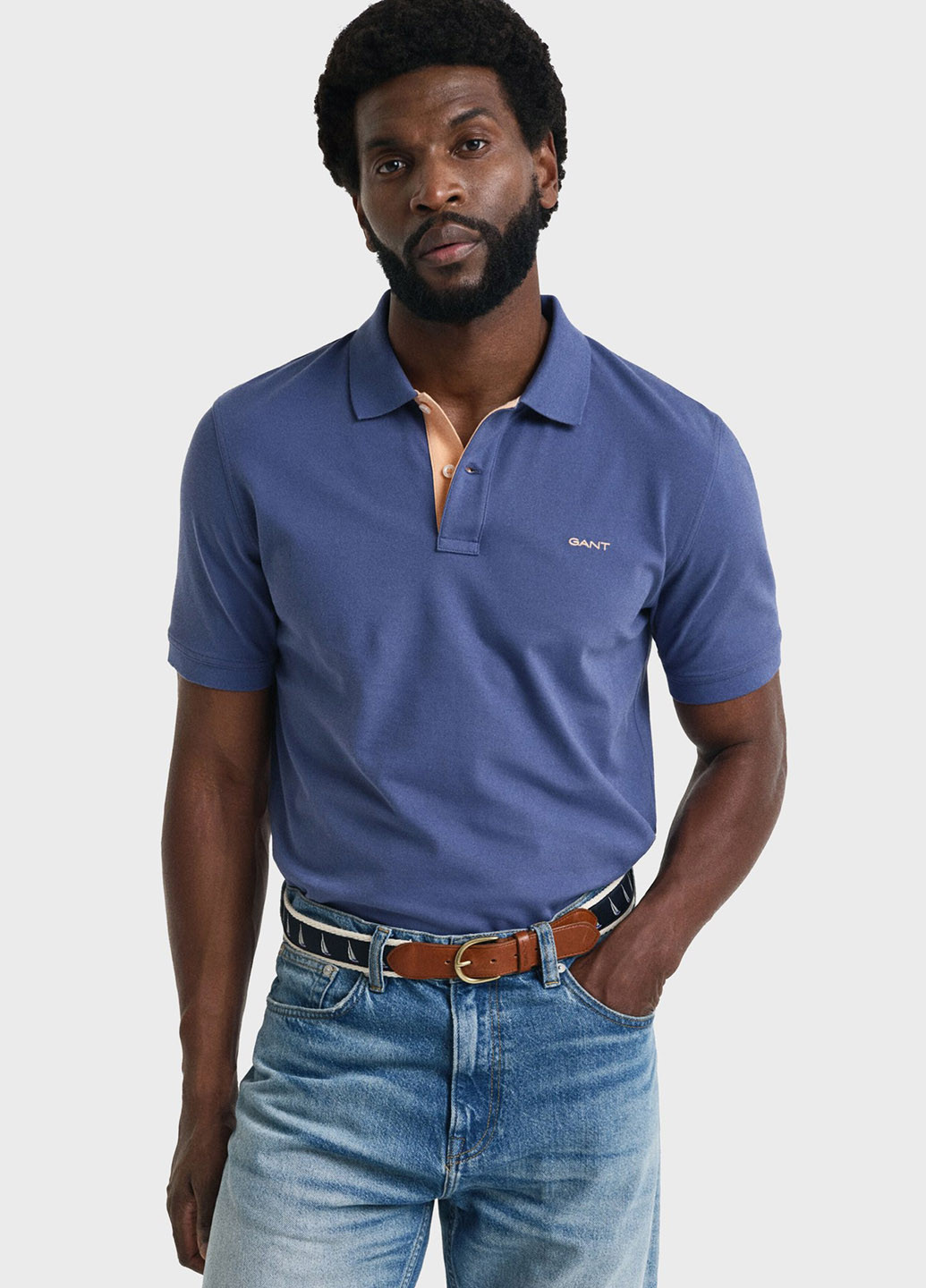 Синяя футболка-поло для мужчин Gant однотонная