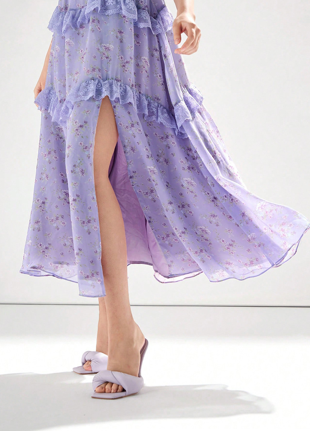 Фиолетовое праздничный, кэжуал платье клеш, с открытой спиной SHEIN с цветочным принтом