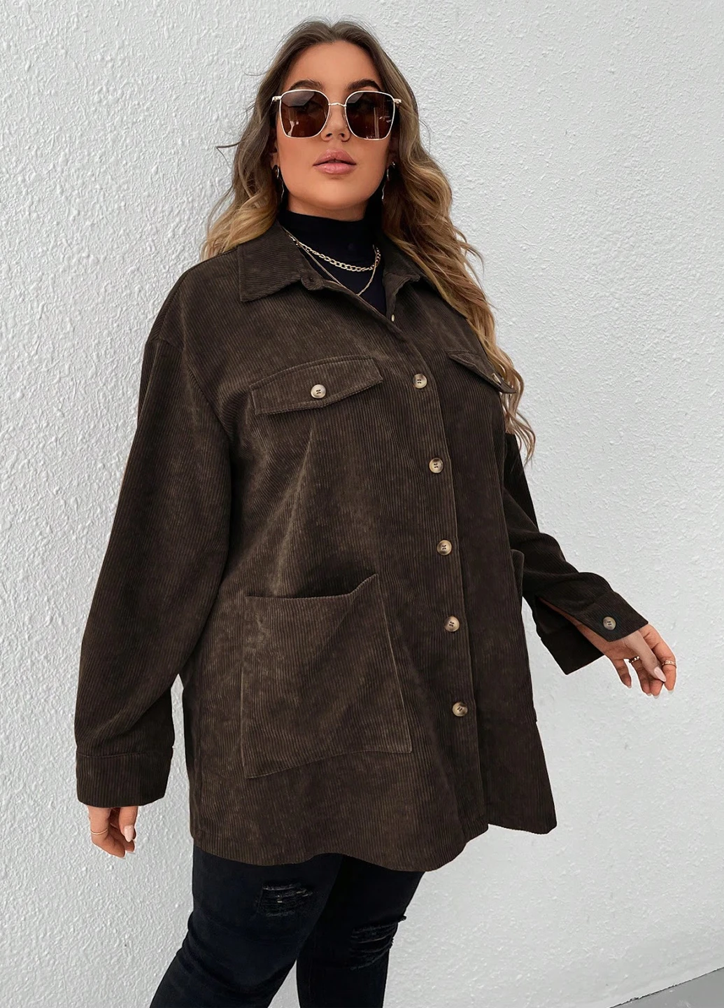 Коричневая кэжуал рубашка однотонная SHEIN