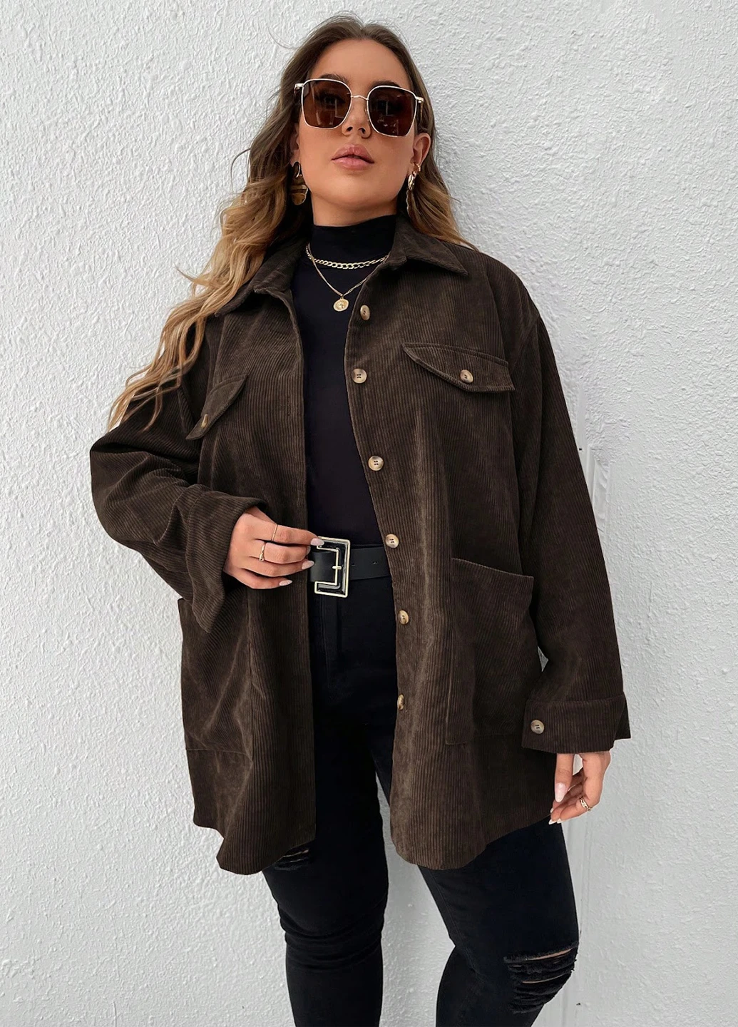 Коричневая кэжуал рубашка однотонная SHEIN
