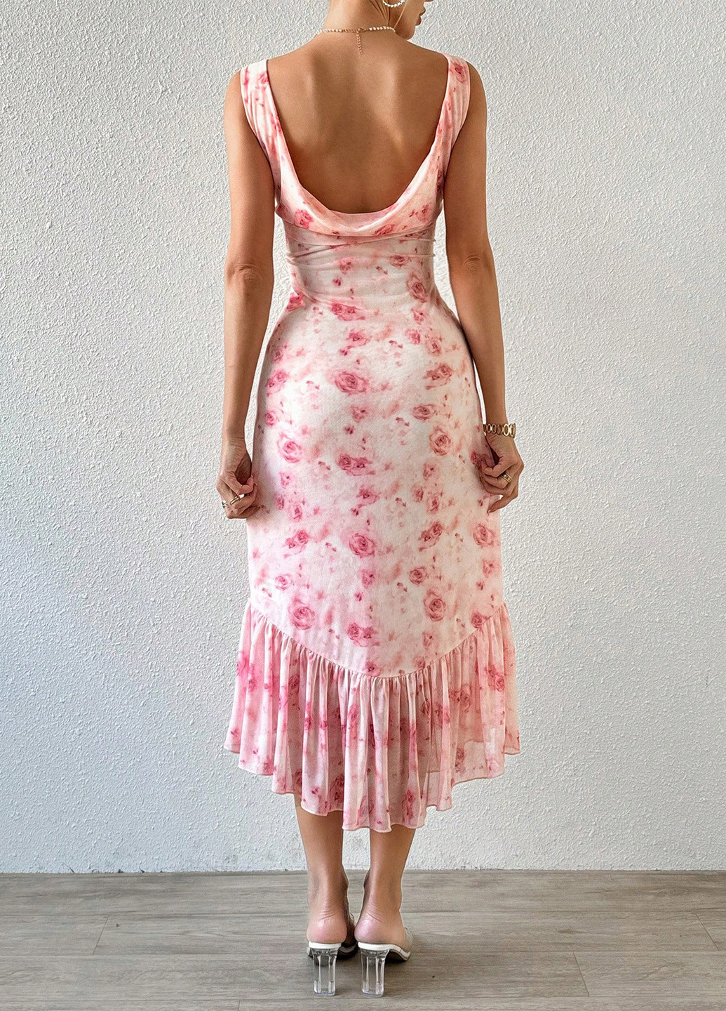 Рожева кежуал сукня годе, з відкритою спиною SHEIN троянди