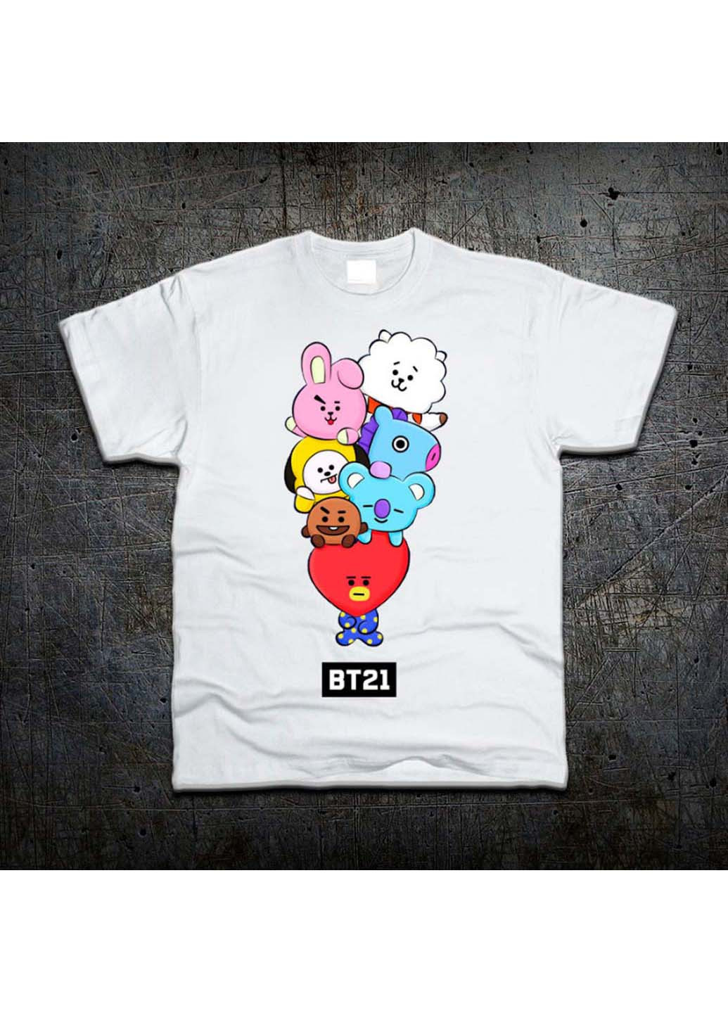 Біла футболка Fruit of the Loom Талисманы BT21 БТ21 группы BTS