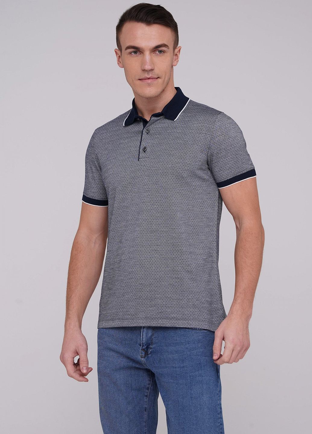 Темно-серая футболка-поло для мужчин Trend Collection с геометрическим узором