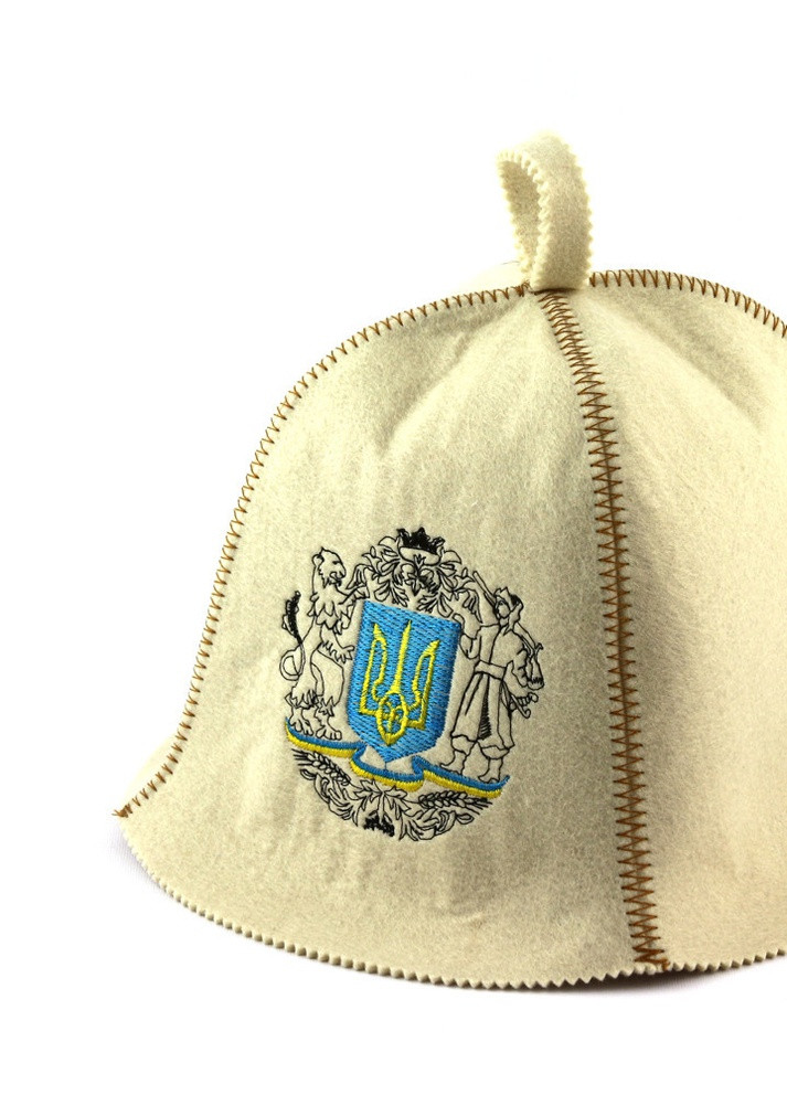 Банна шапка "Герб України", штучне хутро, білий (LA-371) Luxyart (252611500)