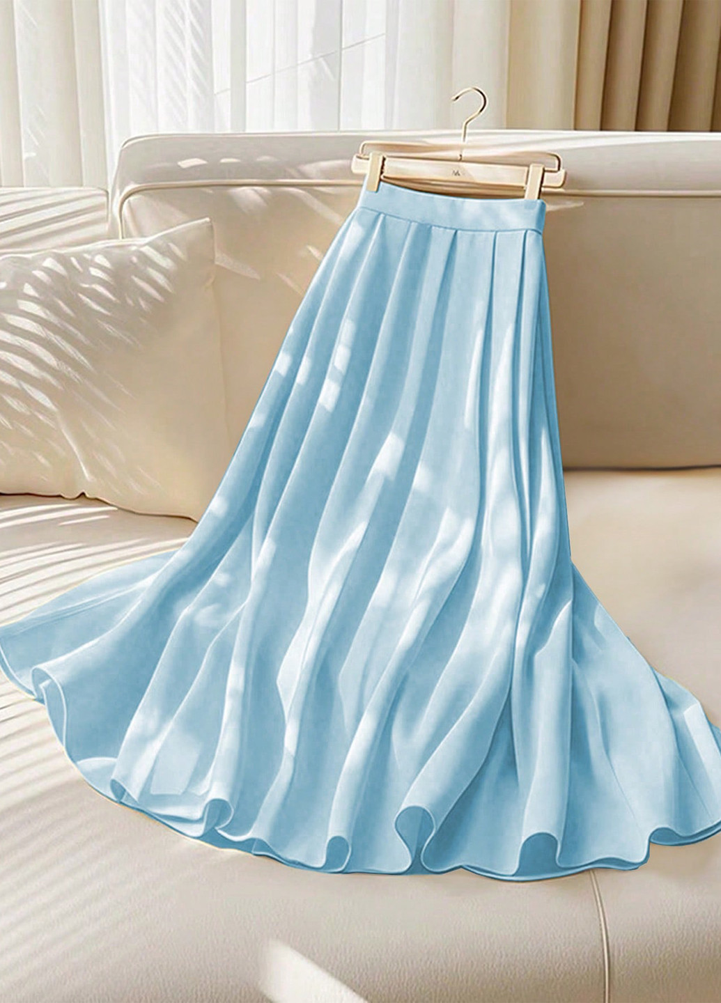 Голубая кэжуал однотонная юбка SHEIN клешированная