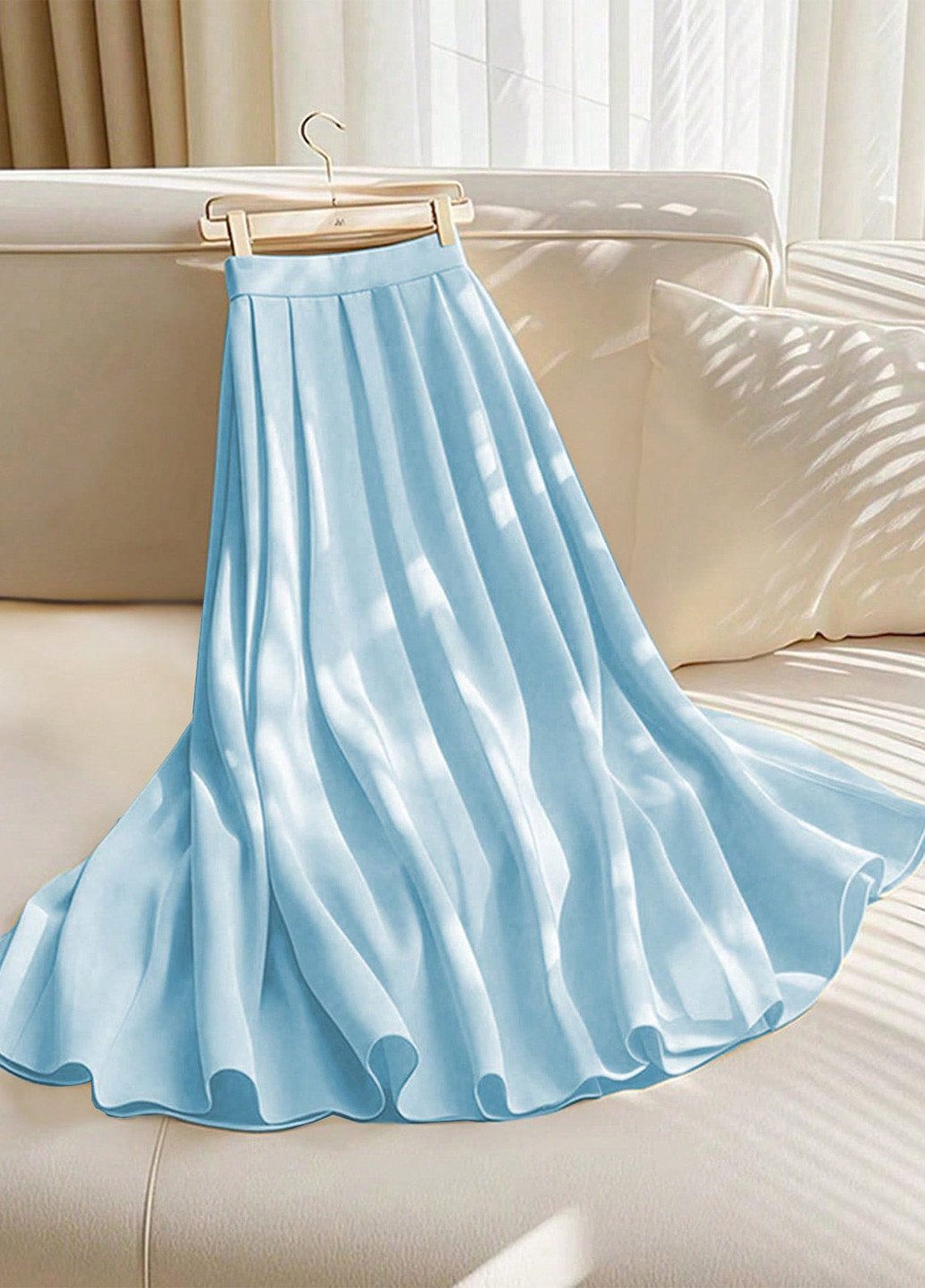 Голубая кэжуал однотонная юбка SHEIN клешированная