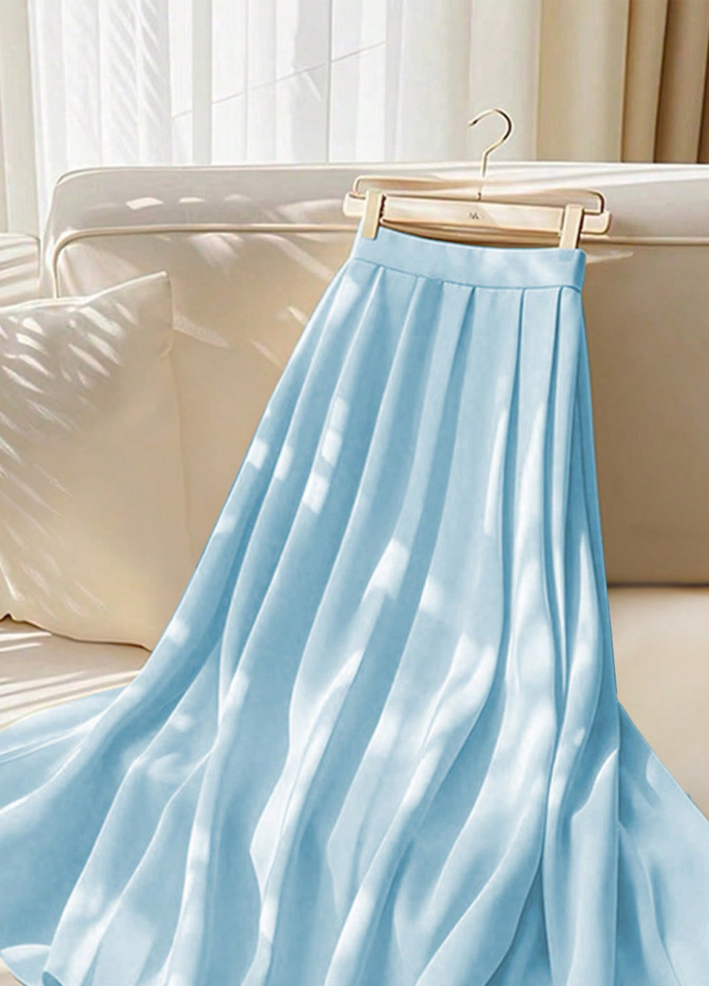 Голубая кэжуал однотонная юбка SHEIN клешированная