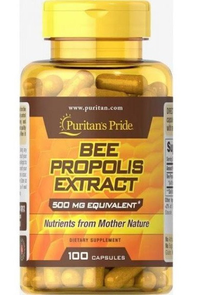 Прополіс Puritan's Pride Bee Propolis 500 mg 100 Capsules Puritans Pride (255022755)