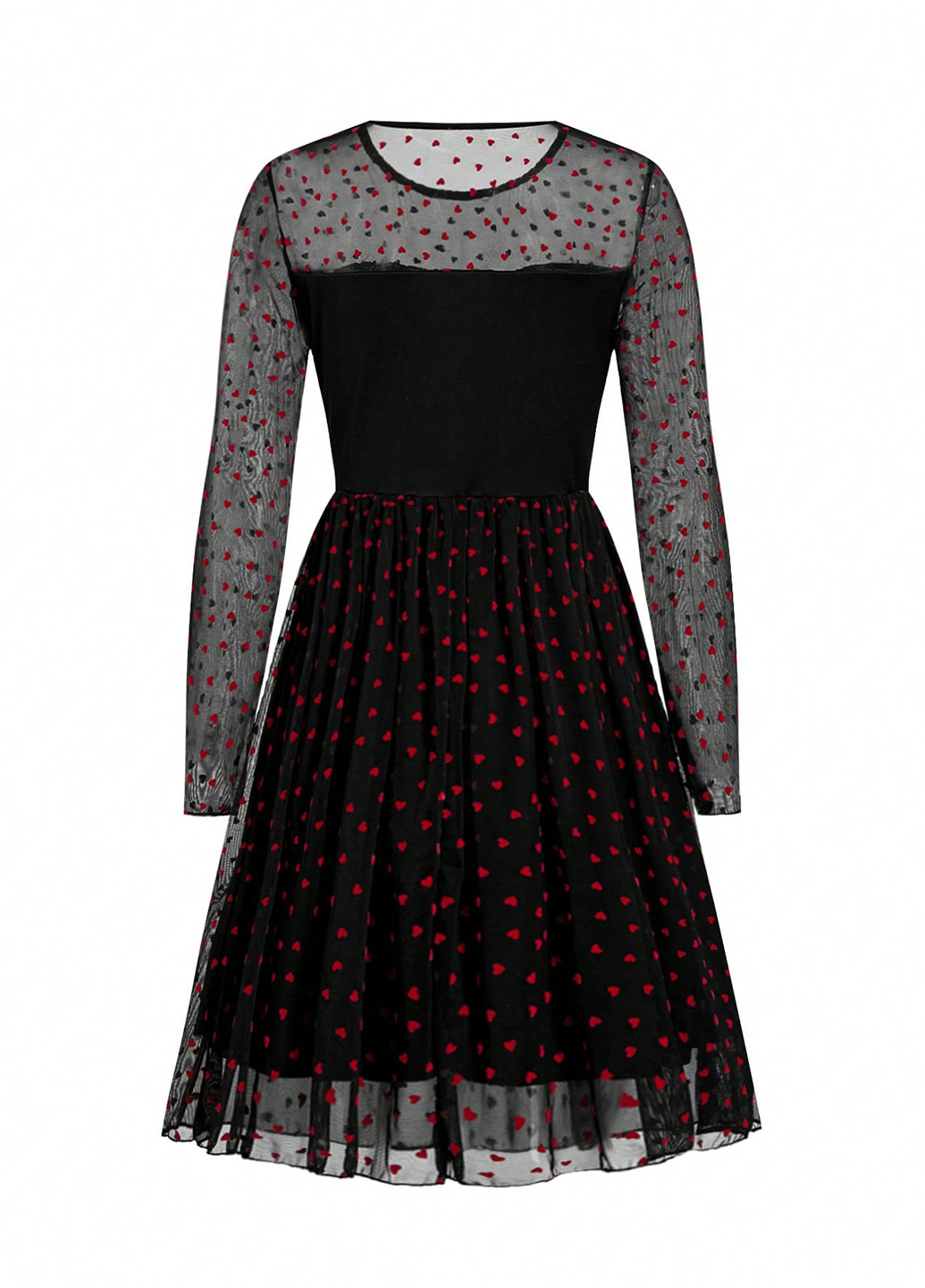 Черное кэжуал платье а-силуэт SHEIN сердечки