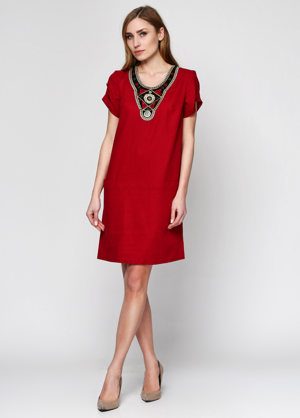 Красное кэжуал платье Ruta-S с орнаментом