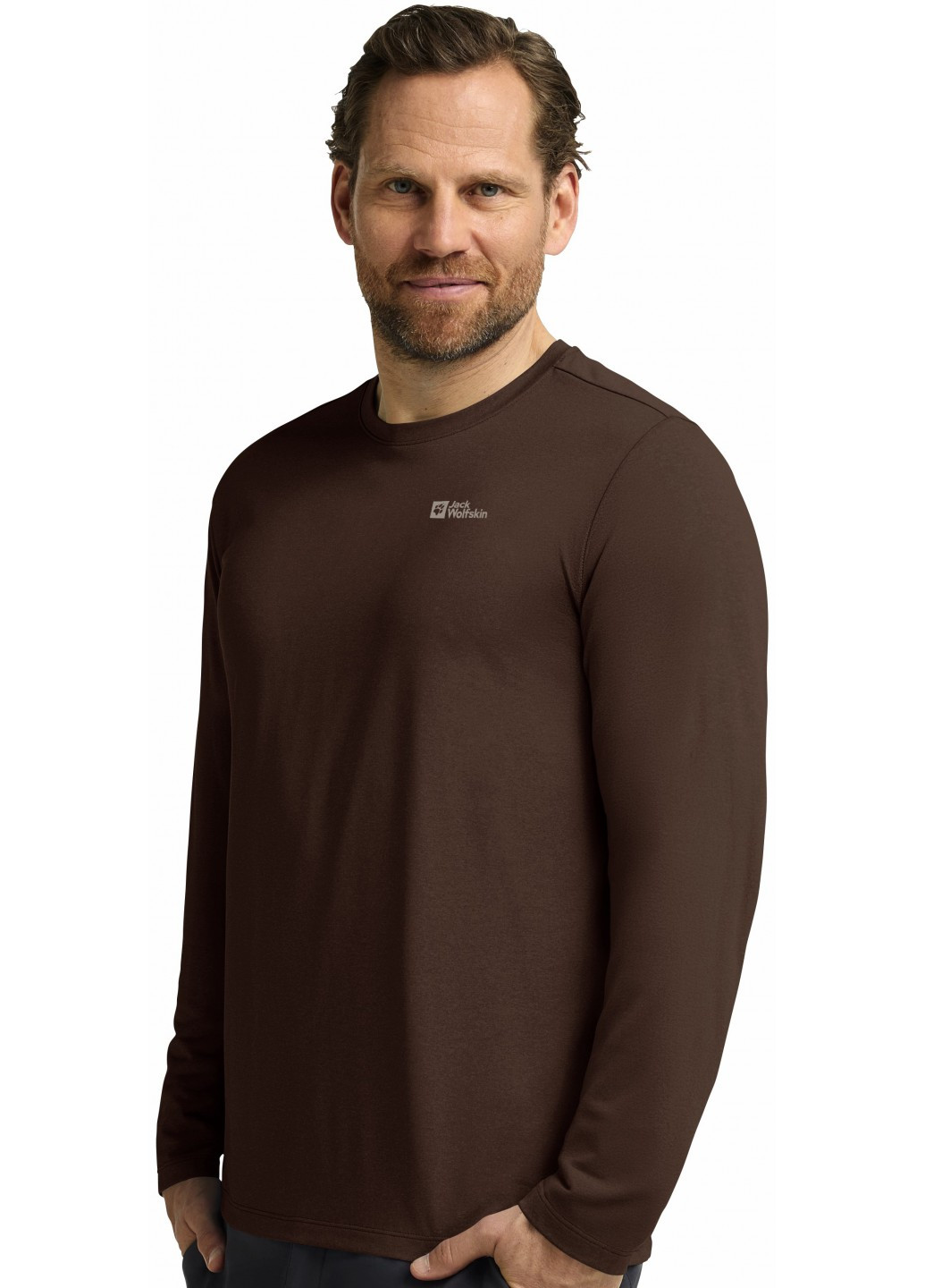 Коричневый демисезонный спортивный, кэжуал лонгслив Jack Wolfskin с логотипом