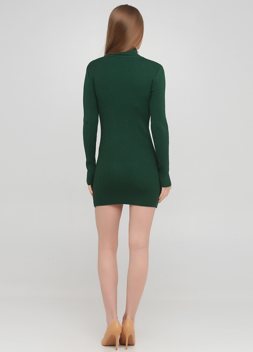 Темно-зеленое кэжуал платье платье-водолазка No Brand однотонное