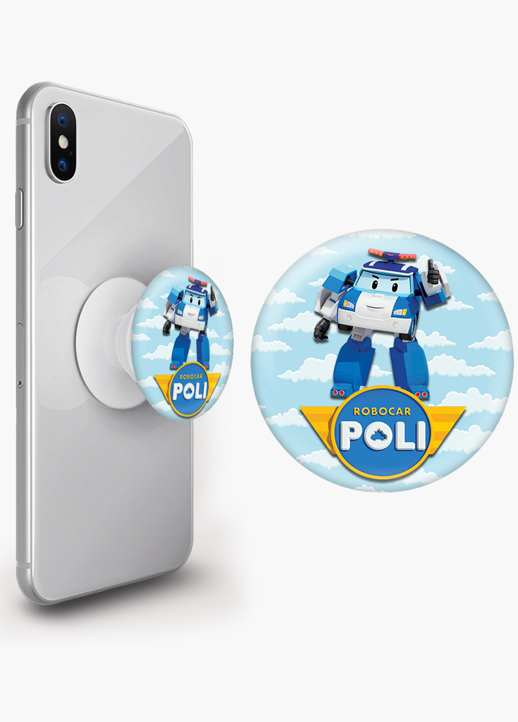 Попсокет (Popsockets) тримач для смартфону Робокар Полі (Robocar Poli) (8754-1620) Чорний MobiPrint (216836449)