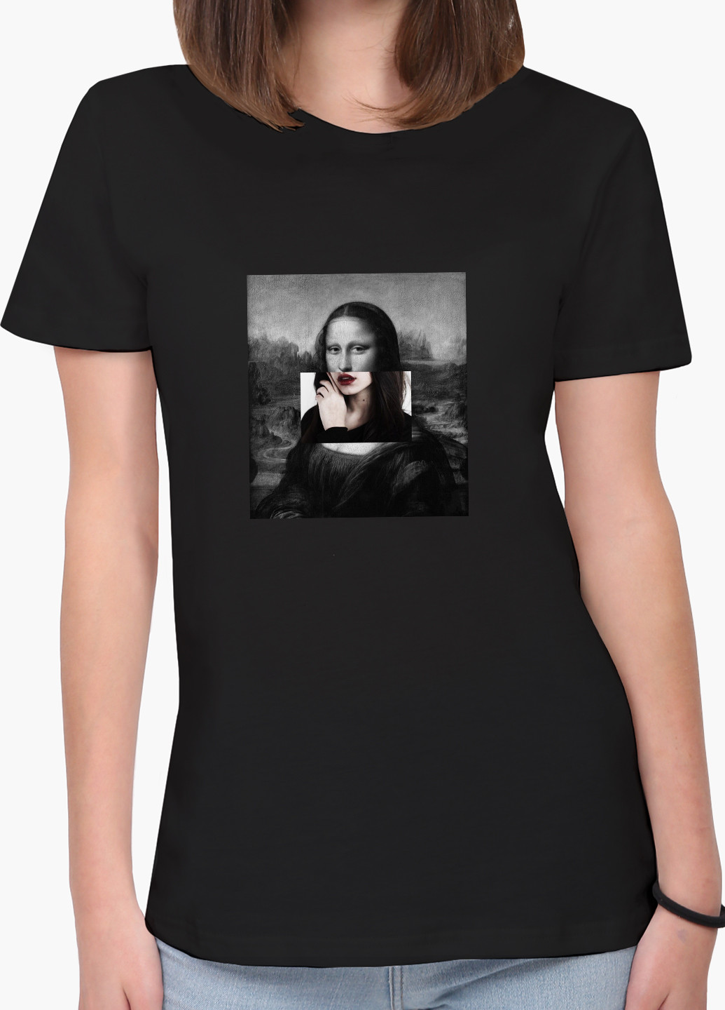 Черная демисезон футболка женская ренессанс мона лиза «джоконда» (mona lisa la gioconda) (8976-1202) xxl MobiPrint