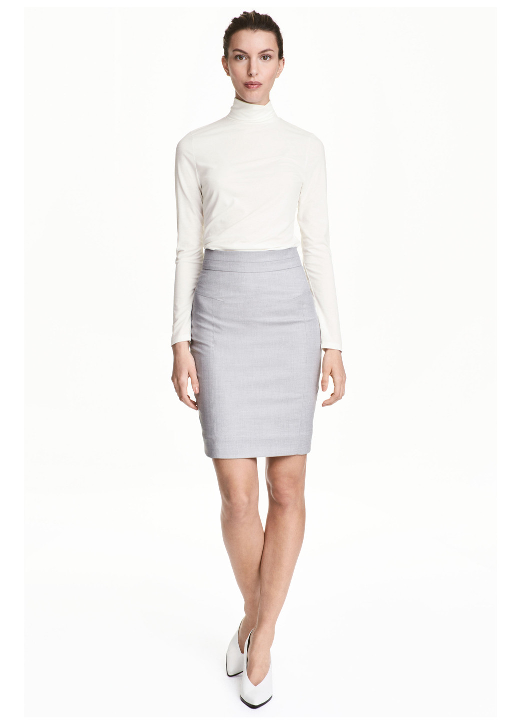 Светло-серая офисная однотонная юбка H&M миди
