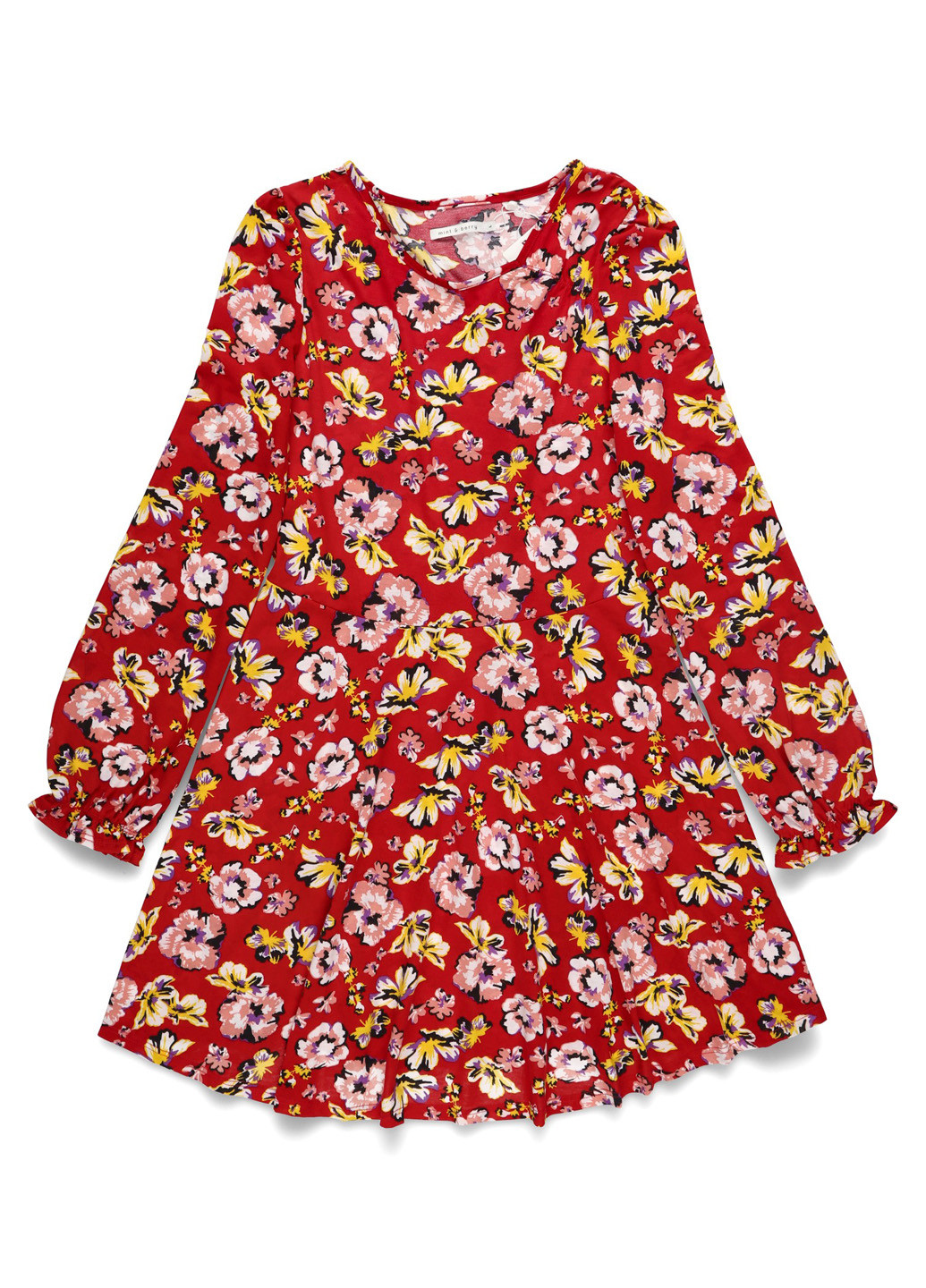 Красное кэжуал платье клеш MINT&BERRY с цветочным принтом