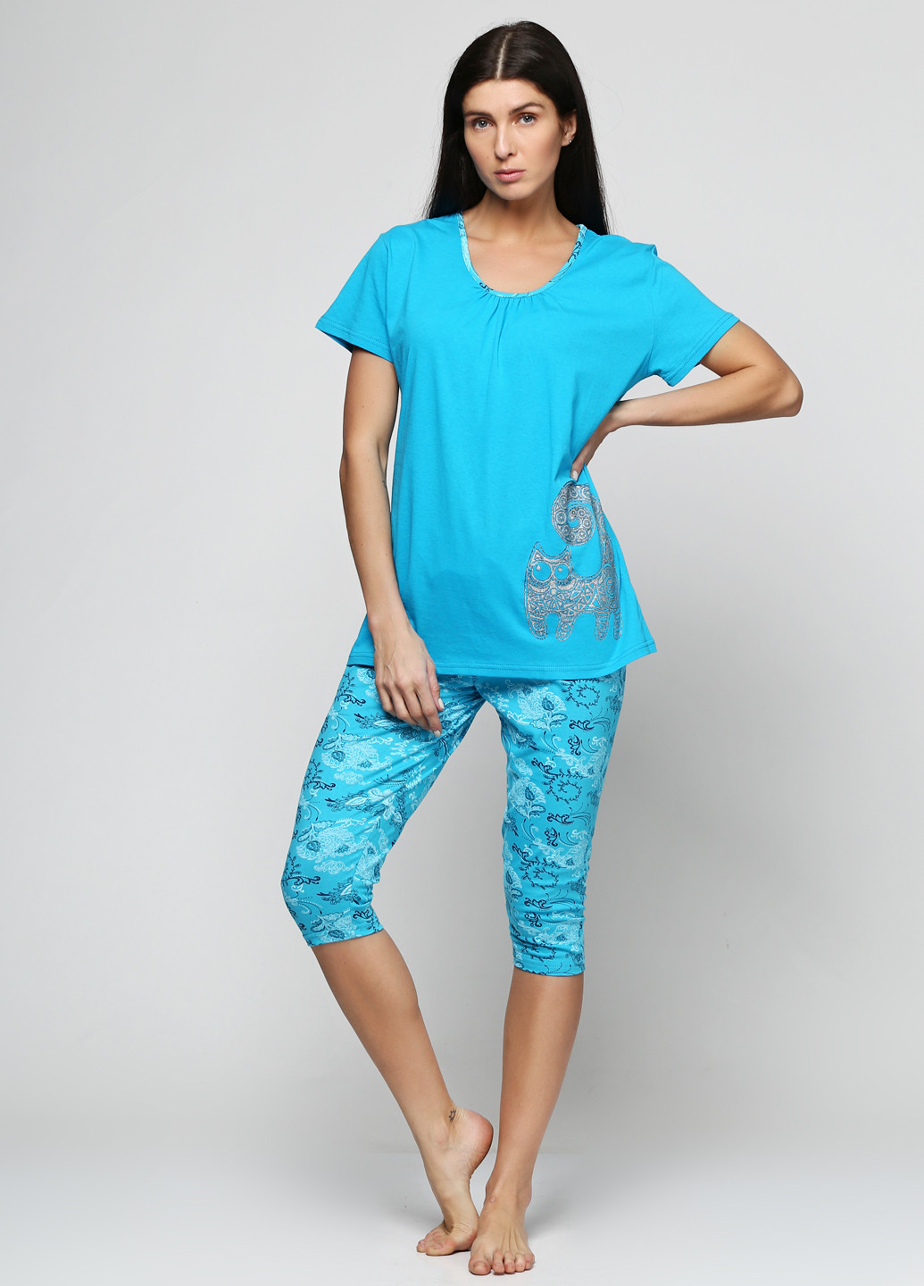 Голубая всесезон пижама (футболка, бриджи) Трикомир