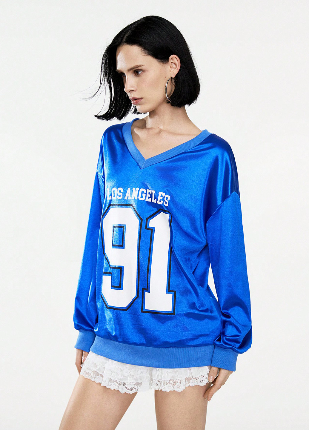 Синий свитшот SHEIN надпись без декора (332520220)