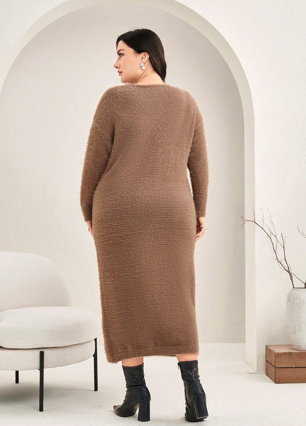 Коричнева кежуал сукня сукня светр SHEIN однотонна