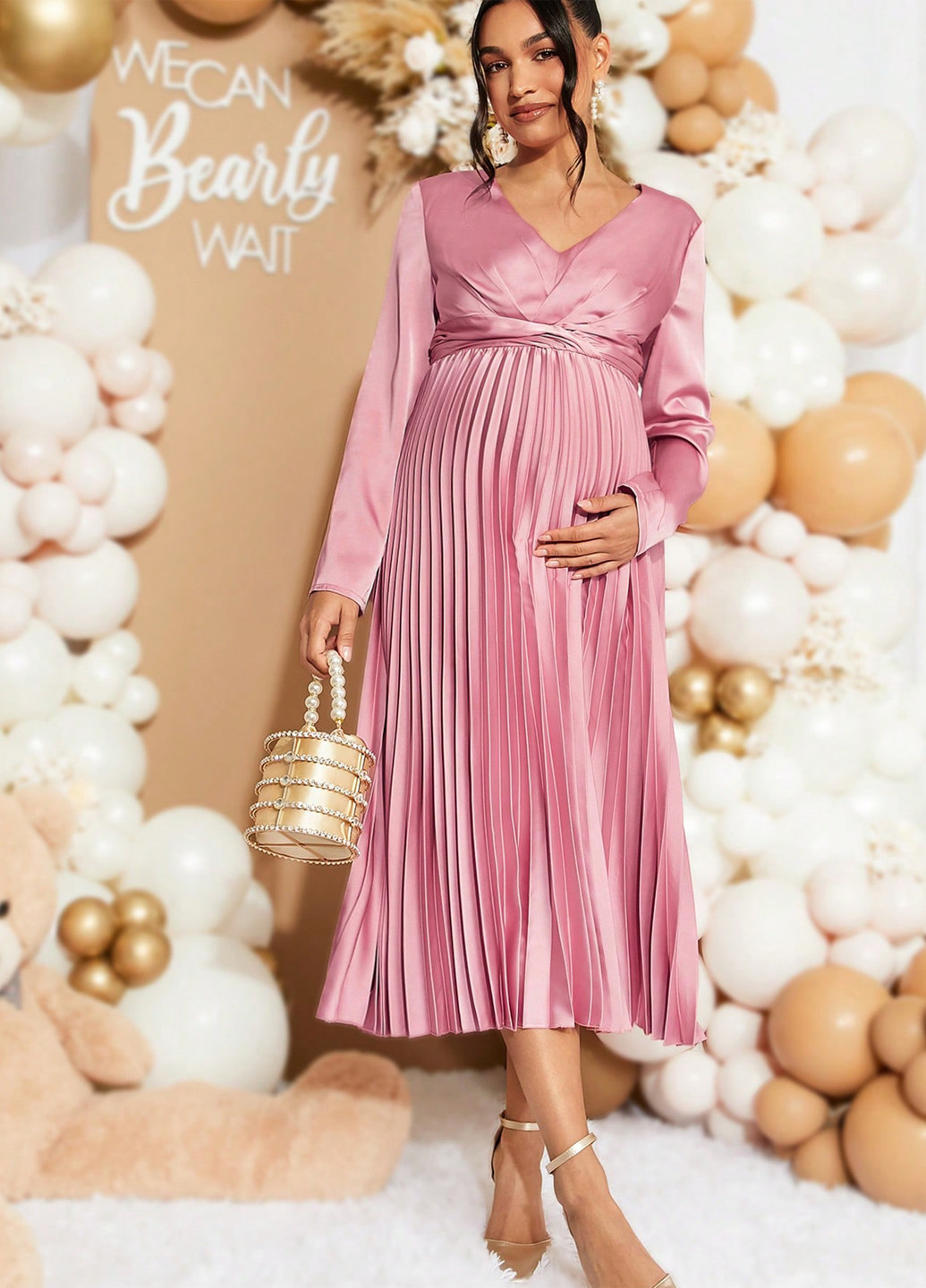 Рожева святковий, вечірня сукня для вагітних плісована SHEIN однотонна
