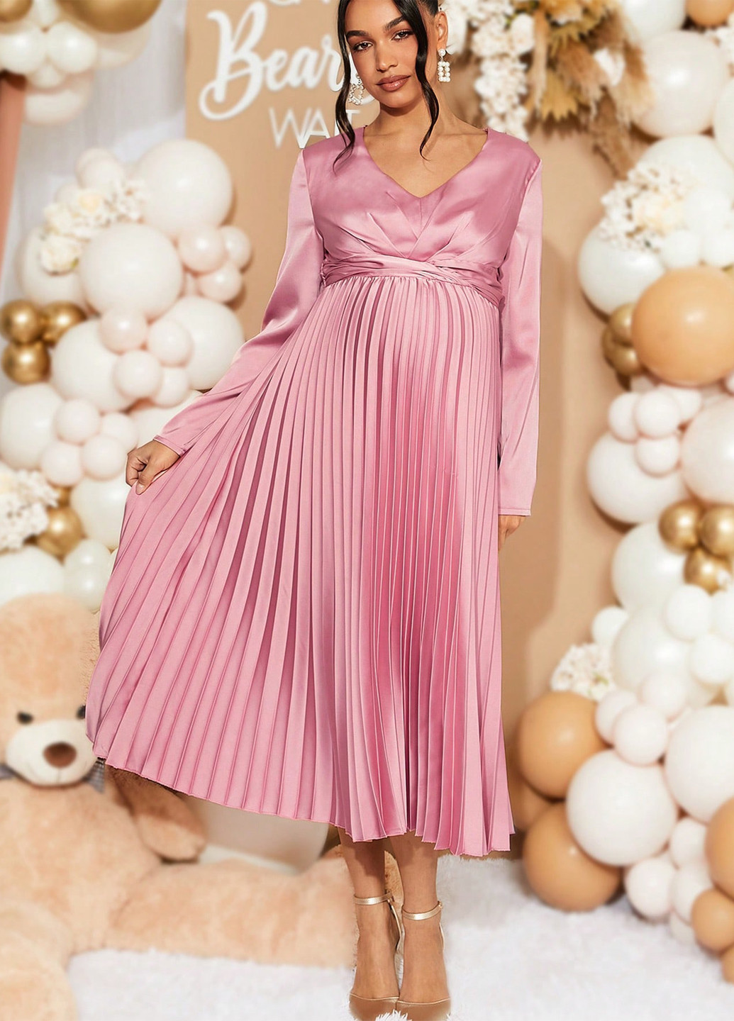 Рожева святковий, вечірня сукня для вагітних плісована SHEIN однотонна