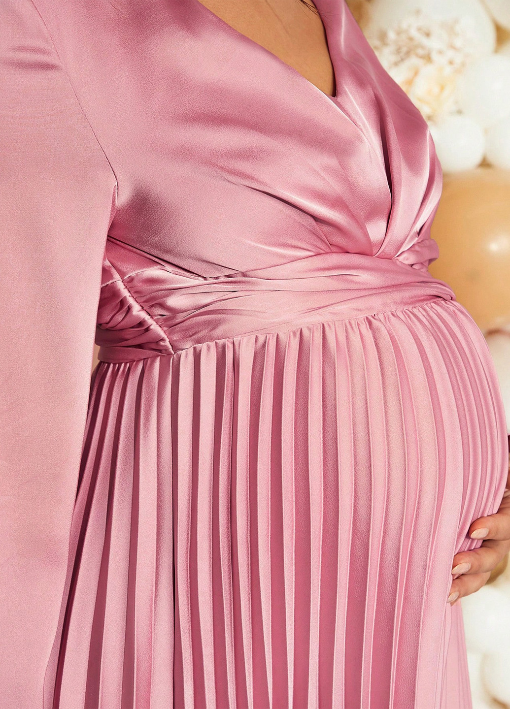 Рожева святковий, вечірня сукня для вагітних плісована SHEIN однотонна