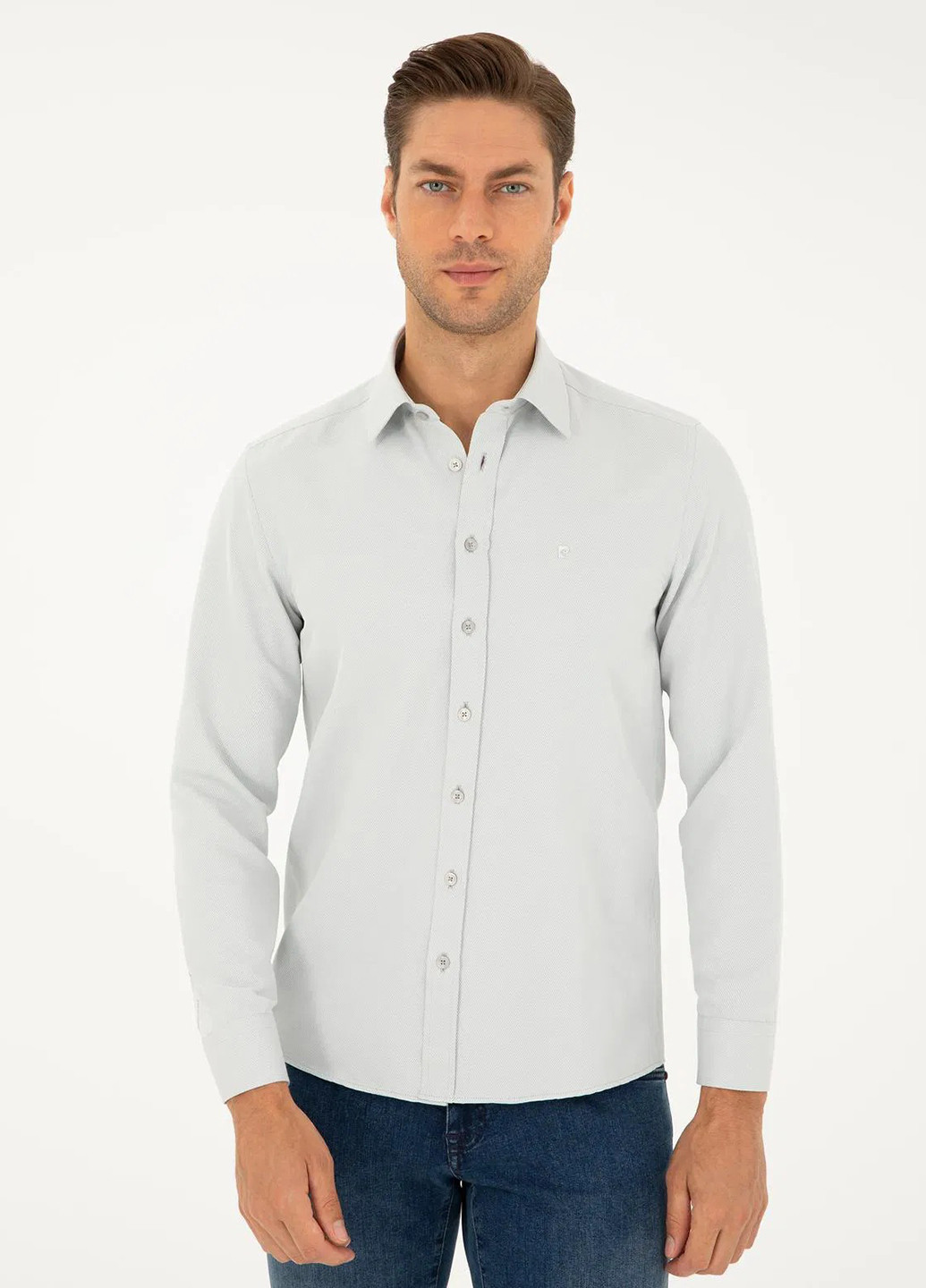 Серая кэжуал рубашка однотонная Pierre Cardin