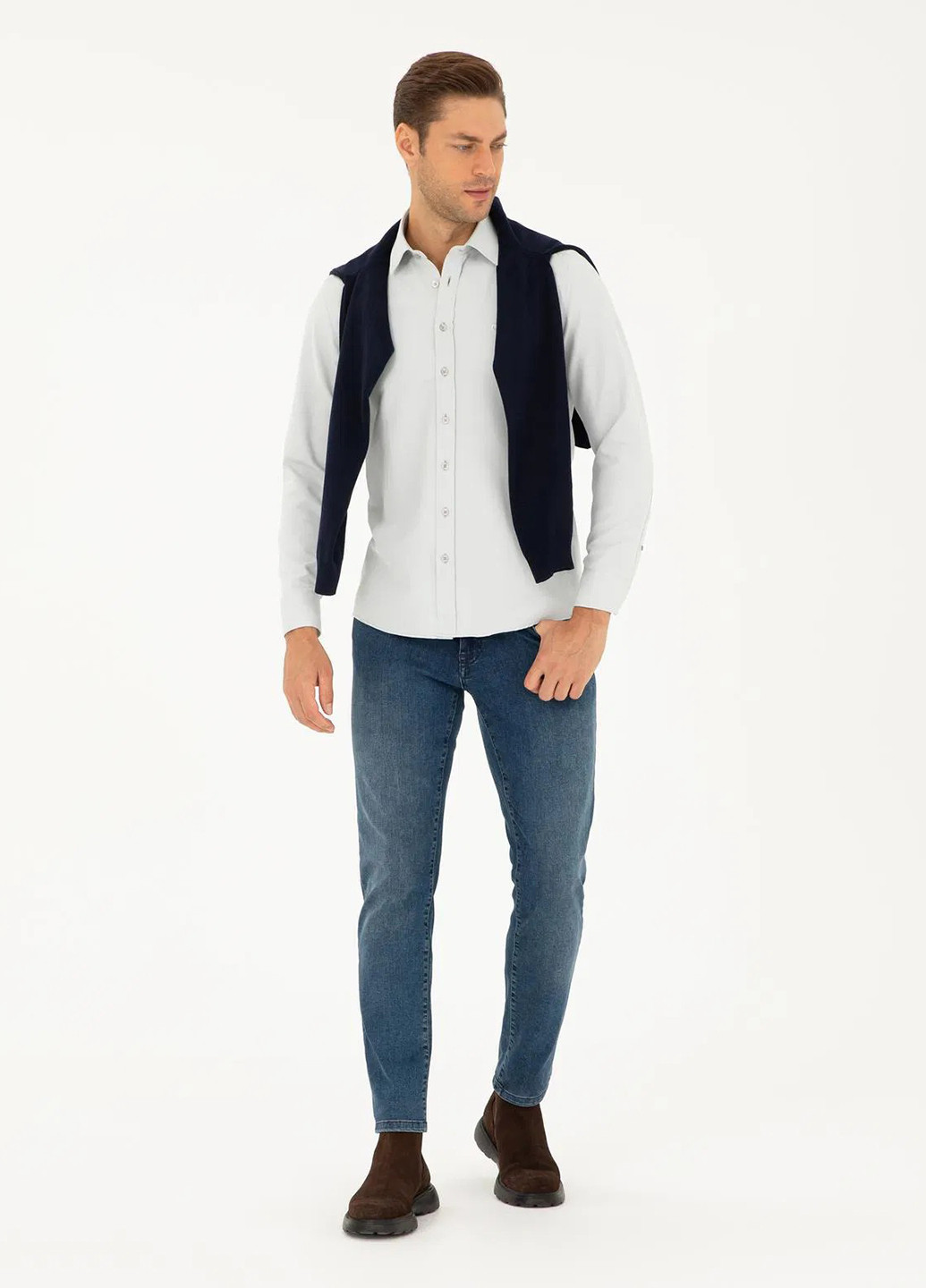 Серая кэжуал рубашка однотонная Pierre Cardin