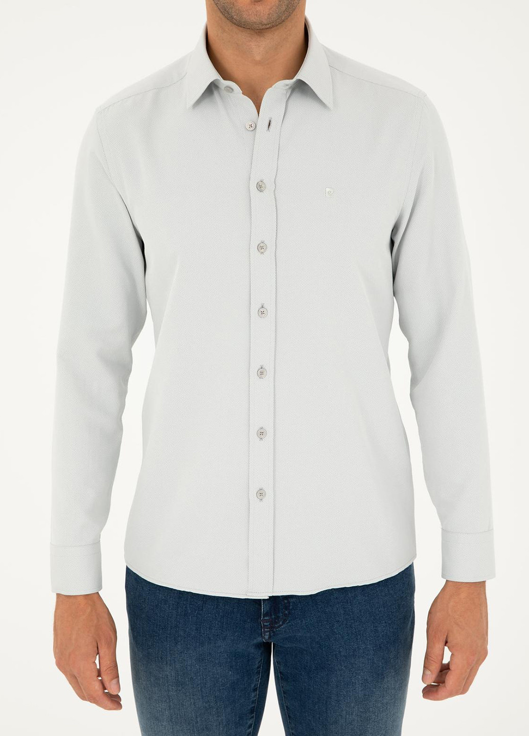 Серая кэжуал рубашка однотонная Pierre Cardin